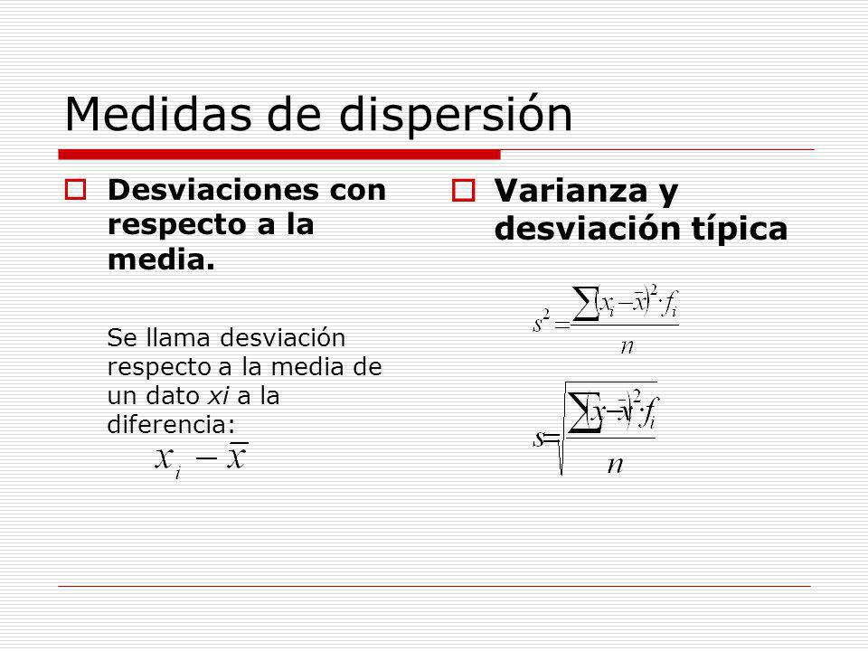 Medidas de dispersión Varianza y desviación típica