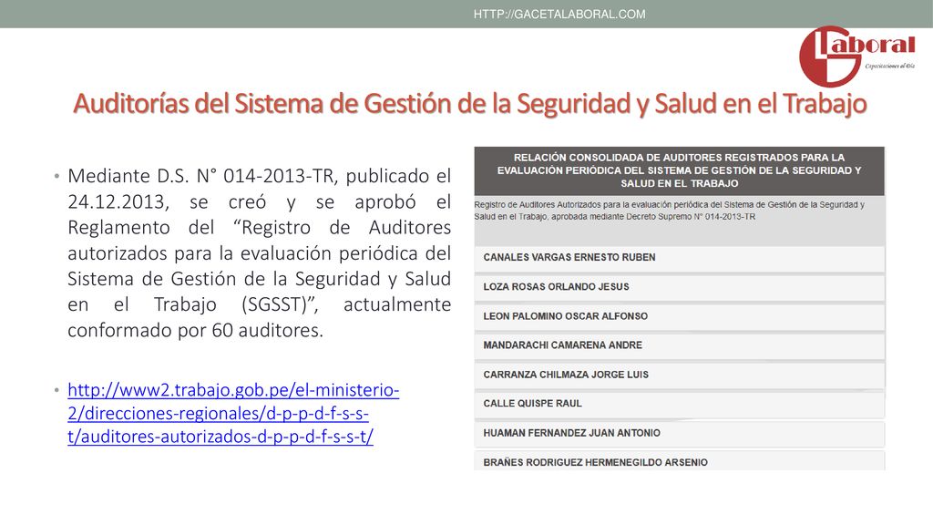 Auditorías del Sistema de Gestión de la Seguridad y Salud en el Trabajo.