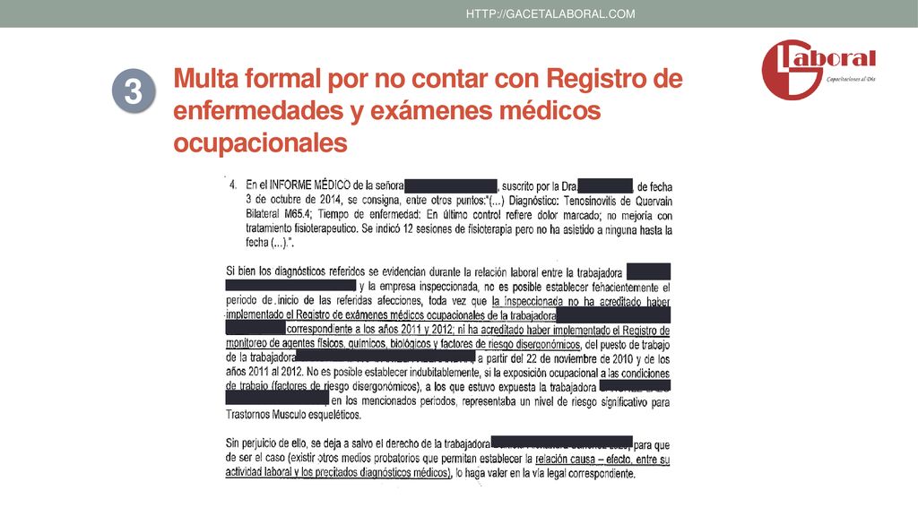 Multa formal por no contar con Registro de enfermedades y exámenes médicos ocupacionales.