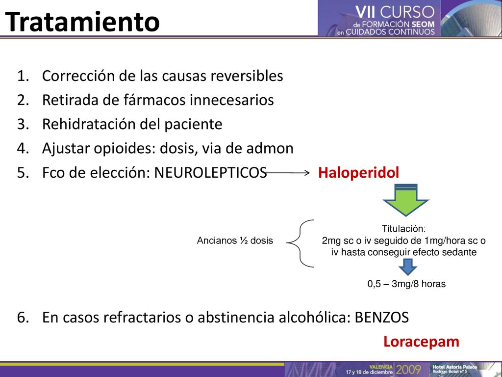 2mg sc o iv seguido de 1mg/hora sc o iv hasta conseguir efecto sedante
