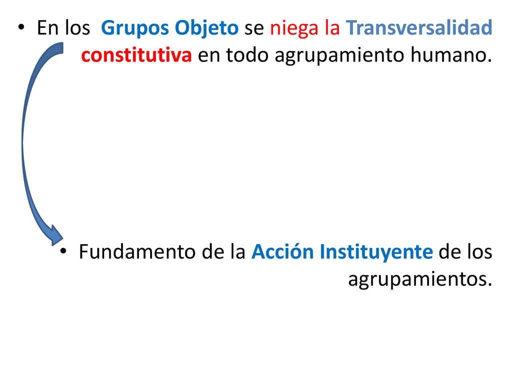 En los Grupos Objeto se niega la Transversalidad constitutiva en todo agrupamiento humano.