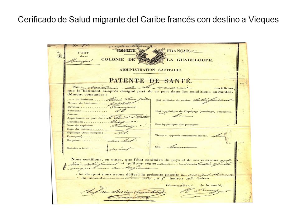 Cerificado de Salud migrante del Caribe francés con destino a Vieques