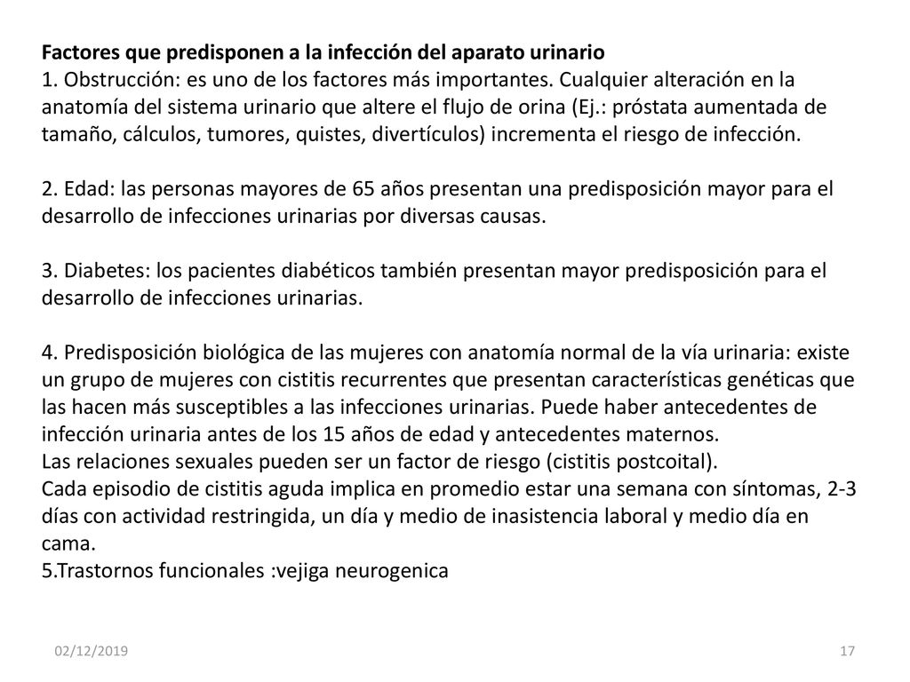 Factores que predisponen a la infección del aparato urinario