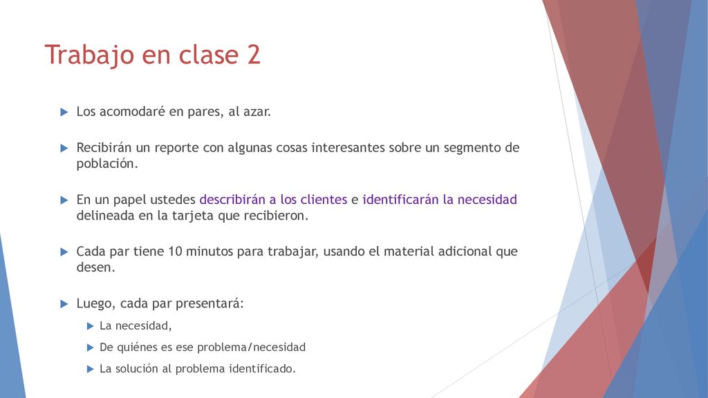 Trabajo en clase 2 Los acomodaré en pares, al azar.