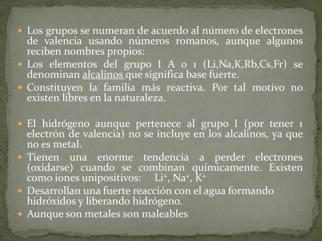 Los grupos se numeran de acuerdo al número de electrones de valencia usando números romanos, aunque algunos reciben nombres propios:
