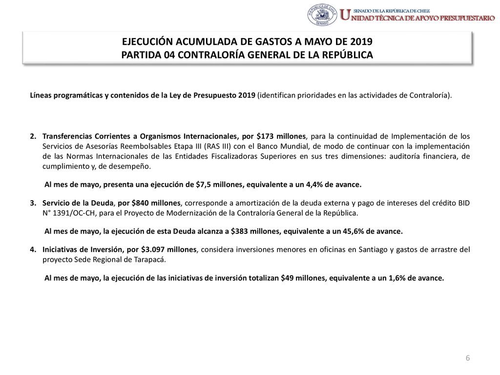 EJECUCIÓN ACUMULADA DE GASTOS A MAYO DE 2019 PARTIDA 04 CONTRALORÍA GENERAL DE LA REPÚBLICA