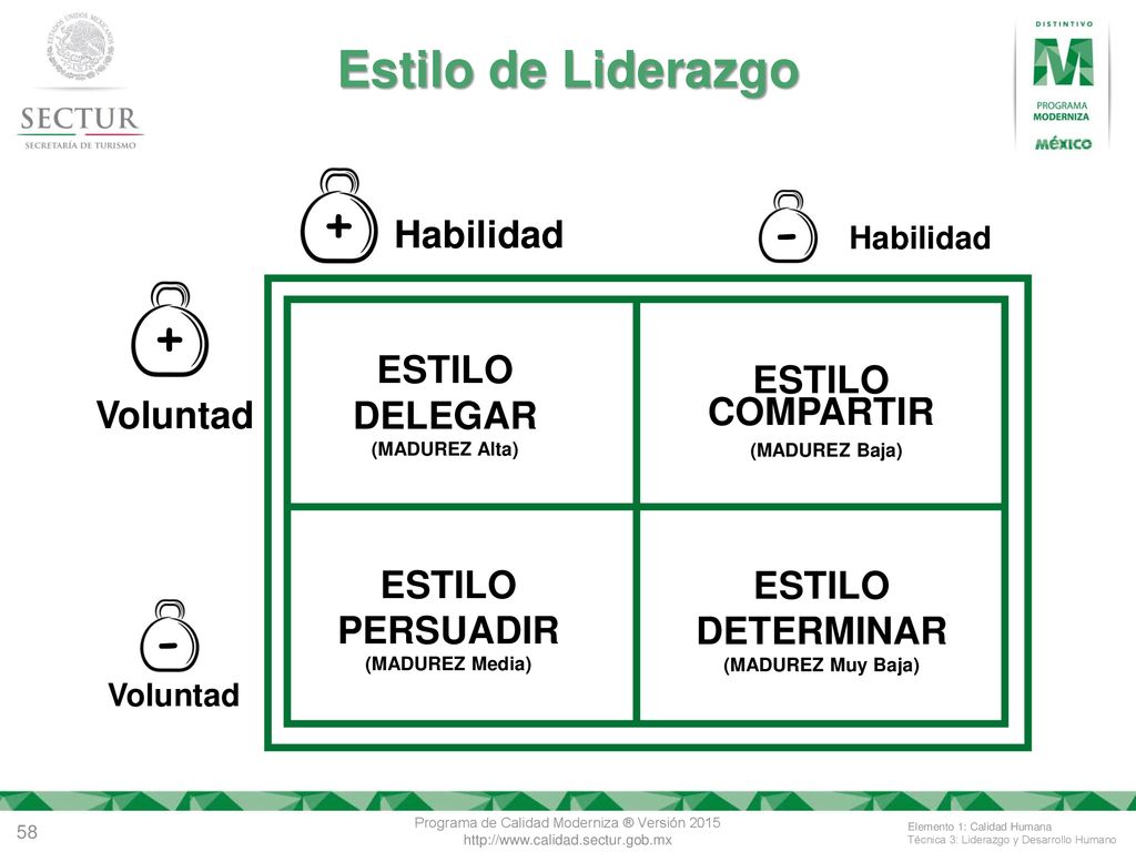 + - Estilo de Liderazgo Habilidad ESTILO ESTILO DELEGAR (MADUREZ Alta)