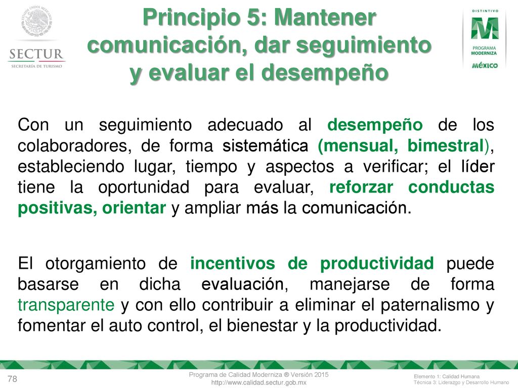 Principio 5: Mantener comunicación, dar seguimiento y evaluar el desempeño