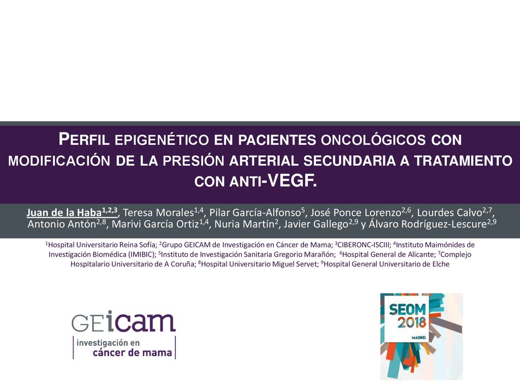 Perfil epigenético en pacientes oncológicos con modificación de la presión arterial secundaria a tratamiento con anti-VEGF.