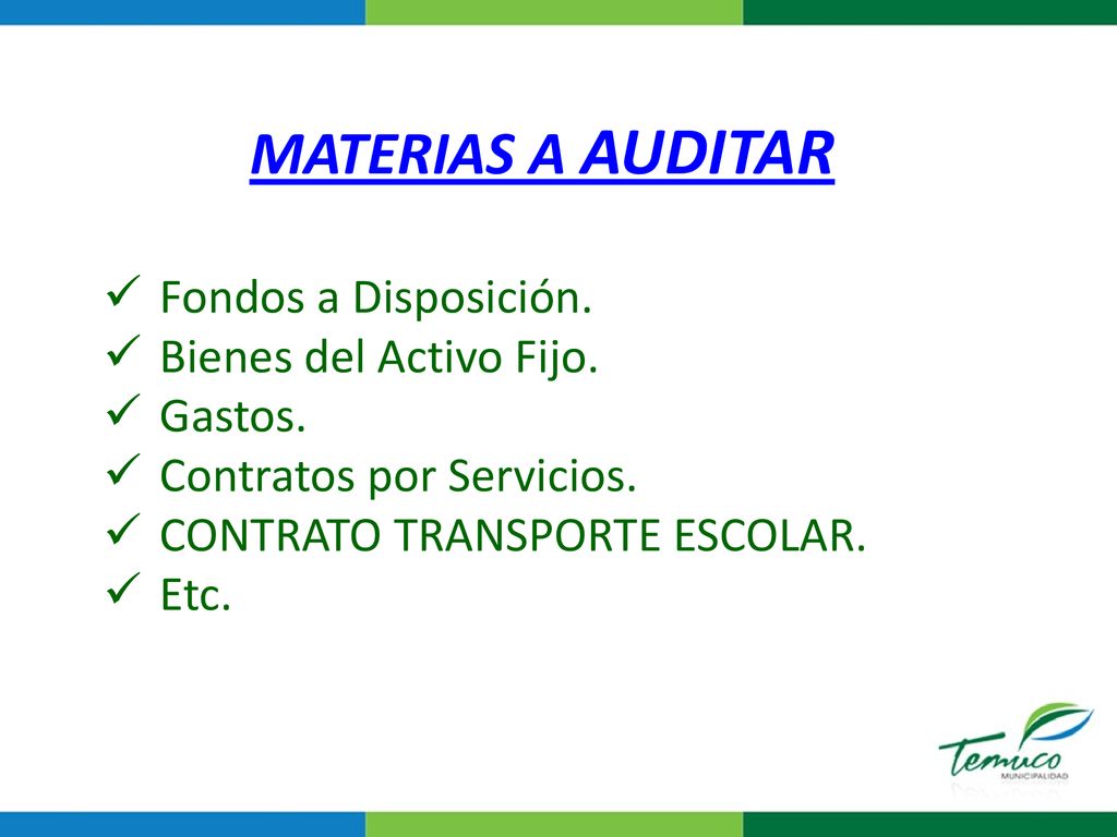 MATERIAS A AUDITAR Fondos a Disposición. Bienes del Activo Fijo.