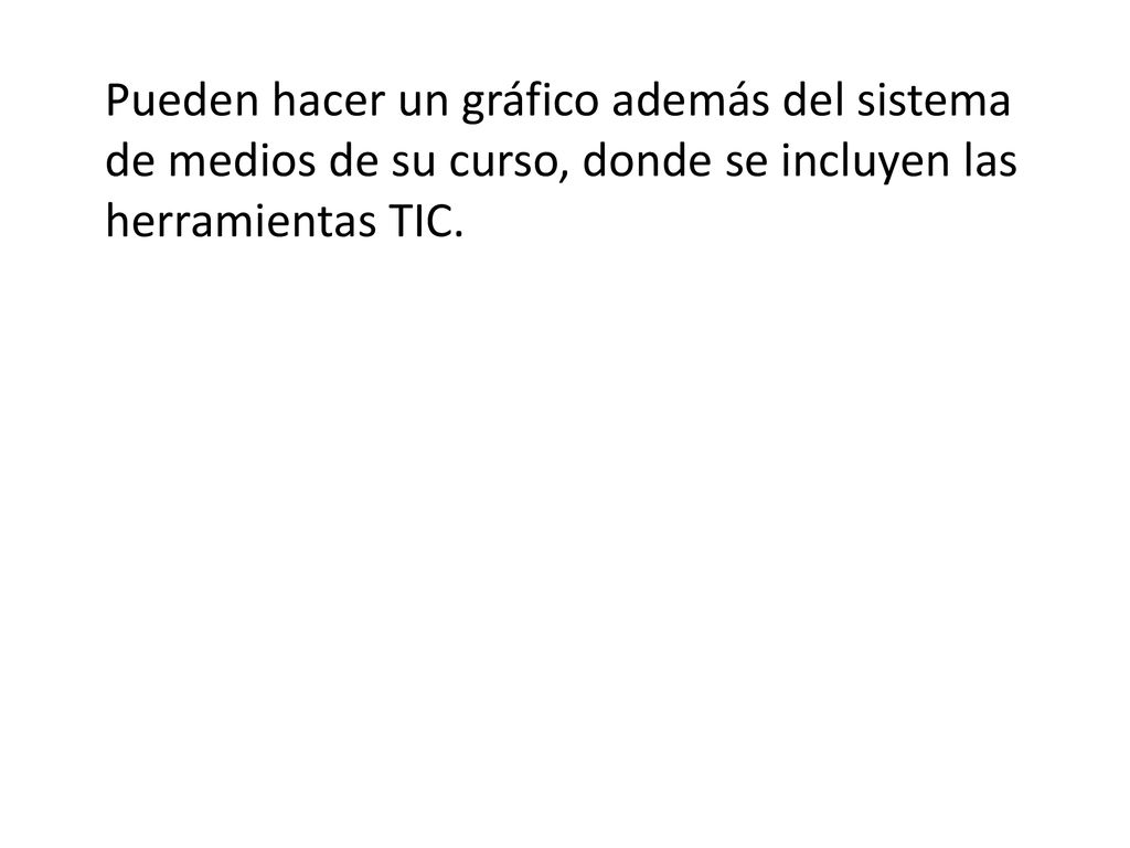 Pueden hacer un gráfico además del sistema de medios de su curso, donde se incluyen las herramientas TIC.
