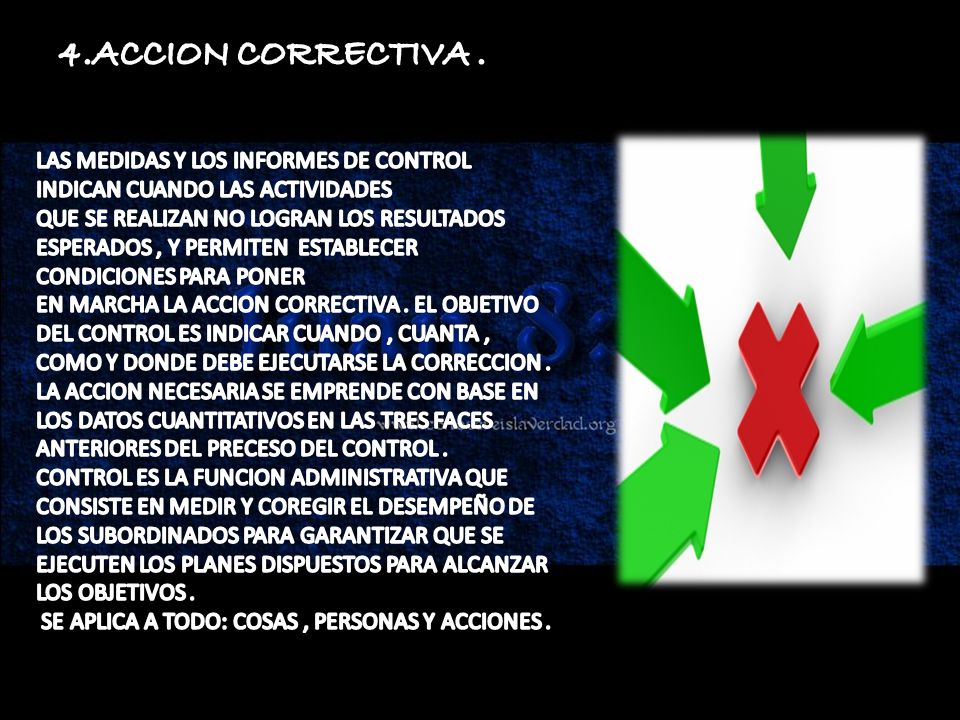 4.ACCION CORRECTIVA . LAS MEDIDAS Y LOS INFORMES DE CONTROL INDICAN CUANDO LAS ACTIVIDADES.