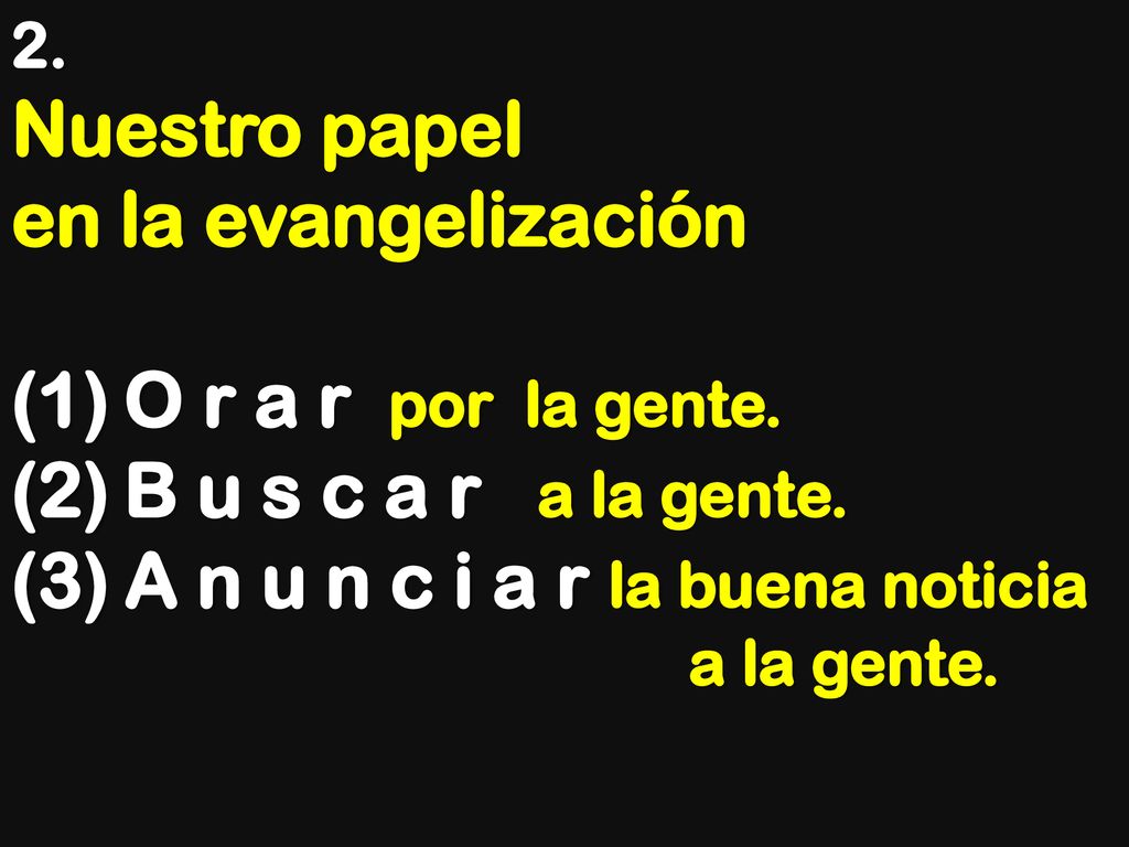Nuestro papel en la evangelización O r a r por la gente.