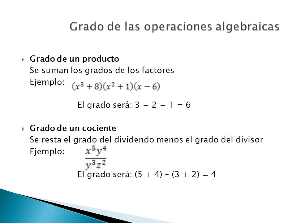 Grado de las operaciones algebraicas