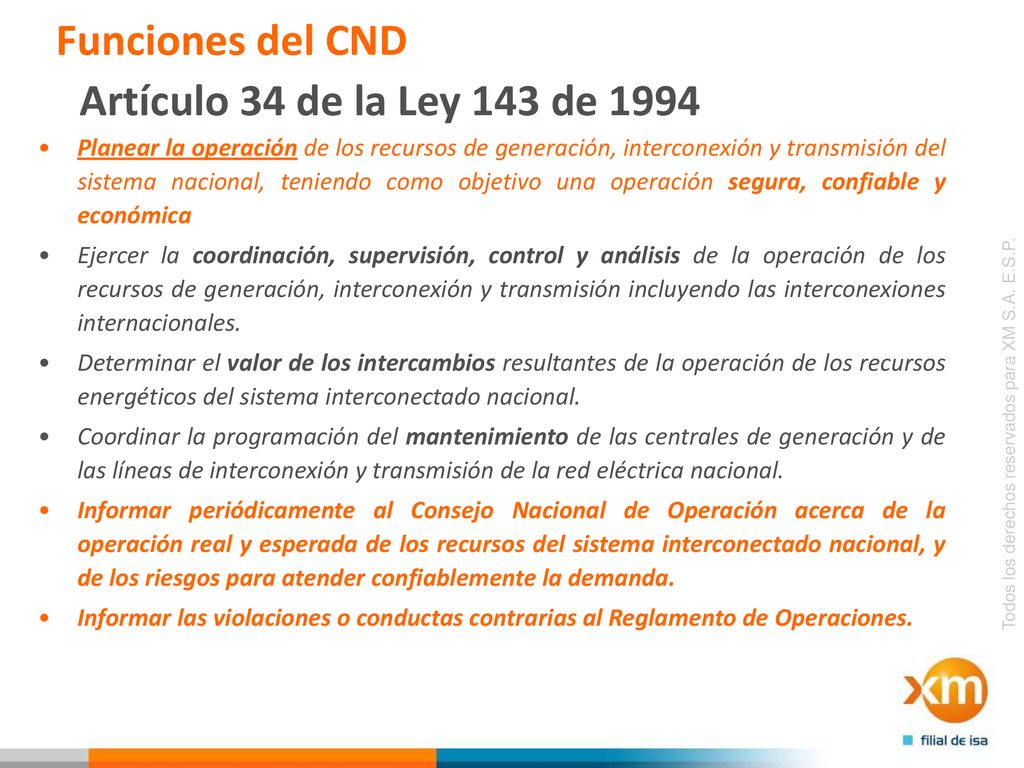 Funciones del CND Artículo 34 de la Ley 143 de 1994