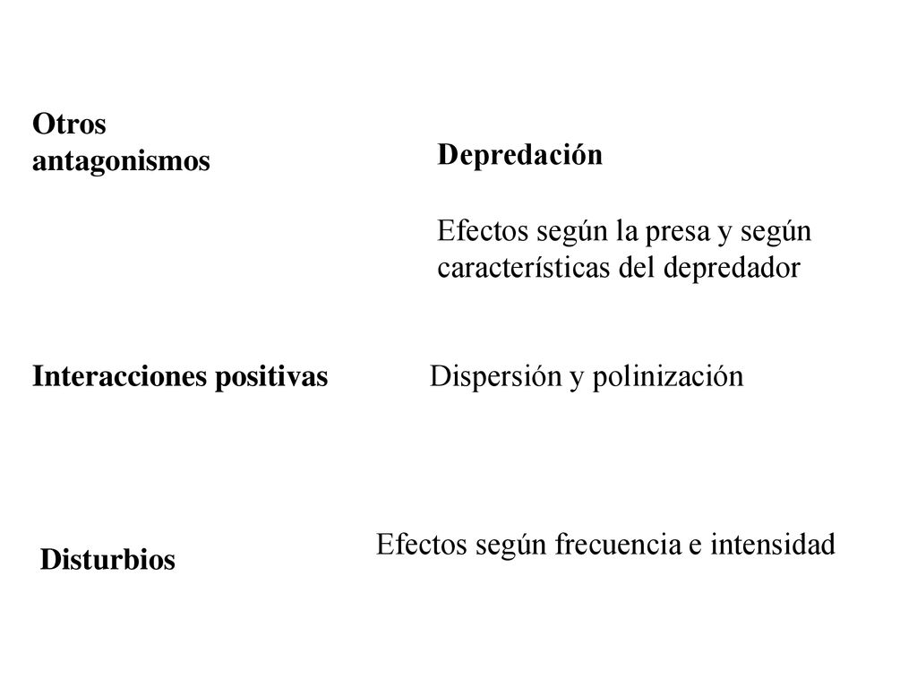 Otros antagonismos Depredación. Efectos según la presa y según características del depredador. Interacciones positivas.
