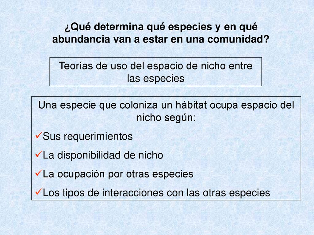 Teorías de uso del espacio de nicho entre las especies