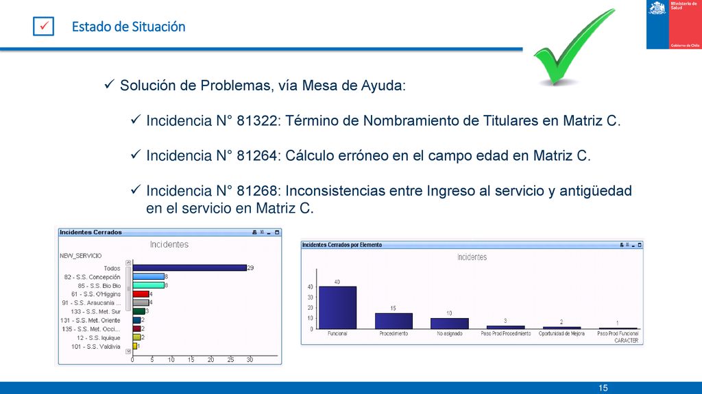 Estado de Situación Solución de Problemas, vía Mesa de Ayuda: Incidencia N° 81322: Término de Nombramiento de Titulares en Matriz C.