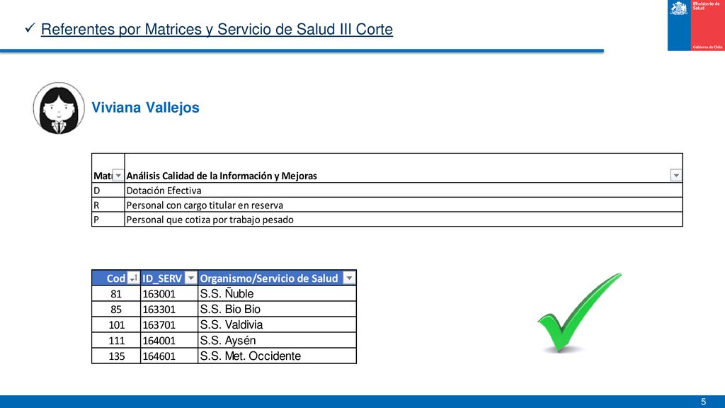 Referentes por Matrices y Servicio de Salud III Corte