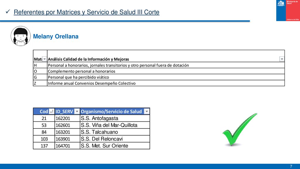 Referentes por Matrices y Servicio de Salud III Corte