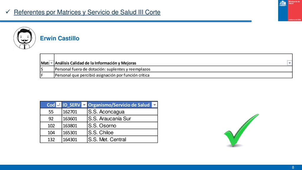 Referentes por Matrices y Servicio de Salud III Corte