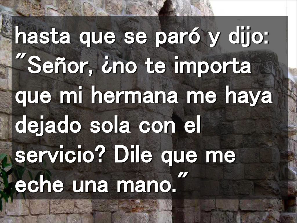 hasta que se paró y dijo: Señor, ¿no te importa que mi hermana me haya dejado sola con el servicio.