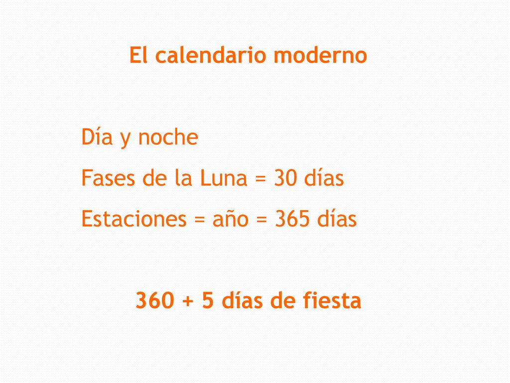 El calendario moderno Día y noche. Fases de la Luna = 30 días.