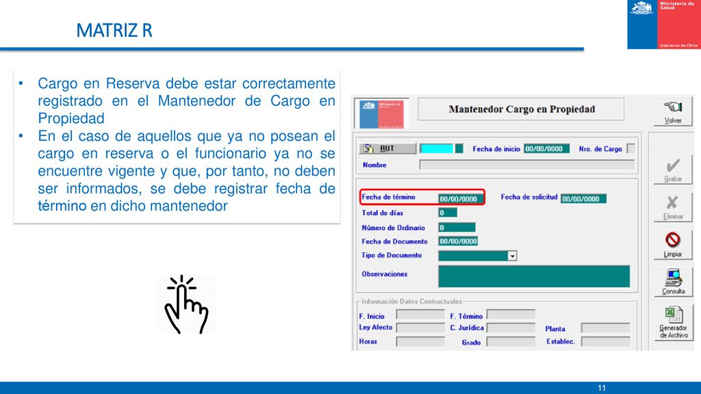 MATRIZ R Cargo en Reserva debe estar correctamente registrado en el Mantenedor de Cargo en Propiedad.