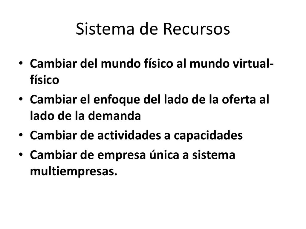 Sistema de Recursos Cambiar del mundo físico al mundo virtual-físico