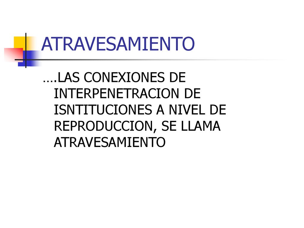 ATRAVESAMIENTO ….LAS CONEXIONES DE INTERPENETRACION DE ISNTITUCIONES A NIVEL DE REPRODUCCION, SE LLAMA ATRAVESAMIENTO.
