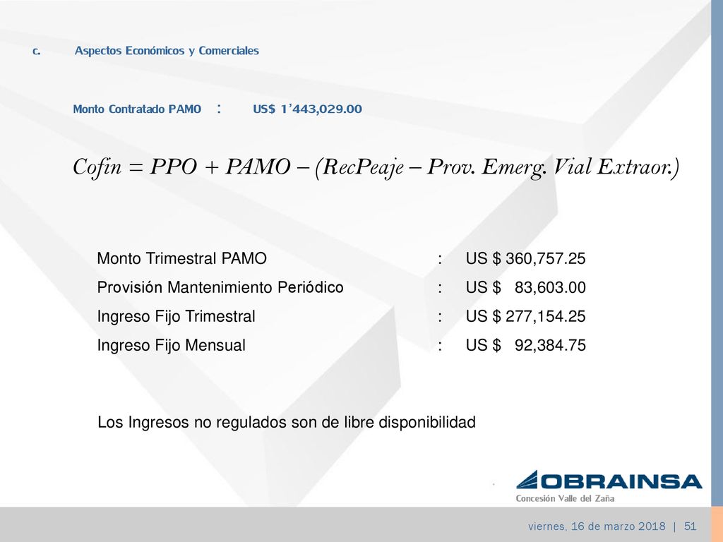 Cofin = PPO + PAMO – (RecPeaje – Prov. Emerg. Vial Extraor.)