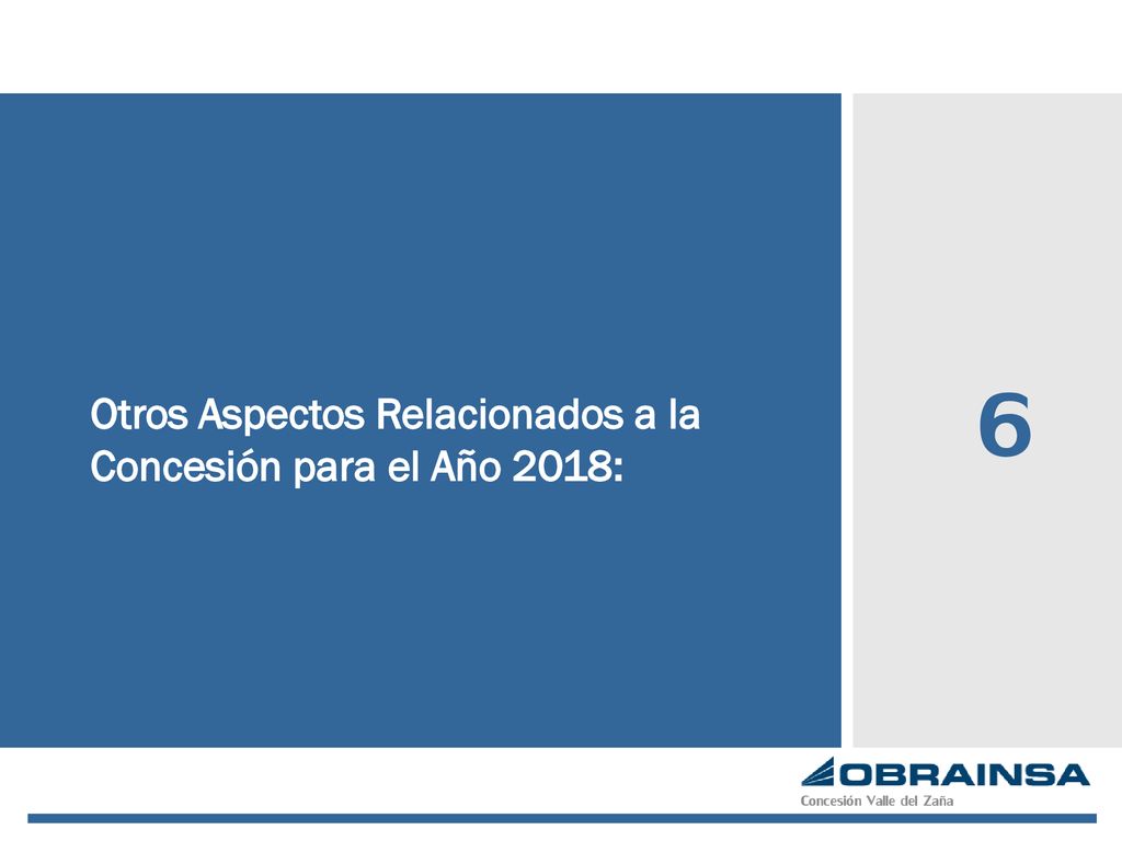 6 Otros Aspectos Relacionados a la Concesión para el Año 2018: