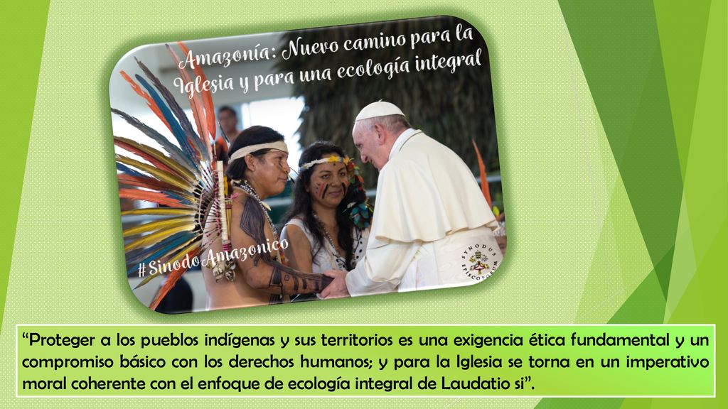 Proteger a los pueblos indígenas y sus territorios es una exigencia ética fundamental y un compromiso básico con los derechos humanos; y para la Iglesia se torna en un imperativo moral coherente con el enfoque de ecología integral de Laudatio si .