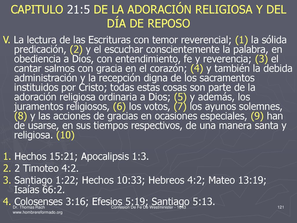 CAPITULO 21:5 DE LA ADORACIÓN RELIGIOSA Y DEL DÍA DE REPOSO