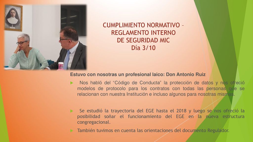 CUMPLIMIENTO NORMATIVO – REGLAMENTO INTERNO DE SEGURIDAD MIC Día 3/10