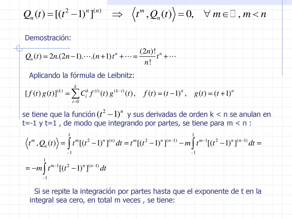 Demostración: Aplicando la fórmula de Leibnitz: se tiene que la función y sus derivadas de orden k < n se anulan en.