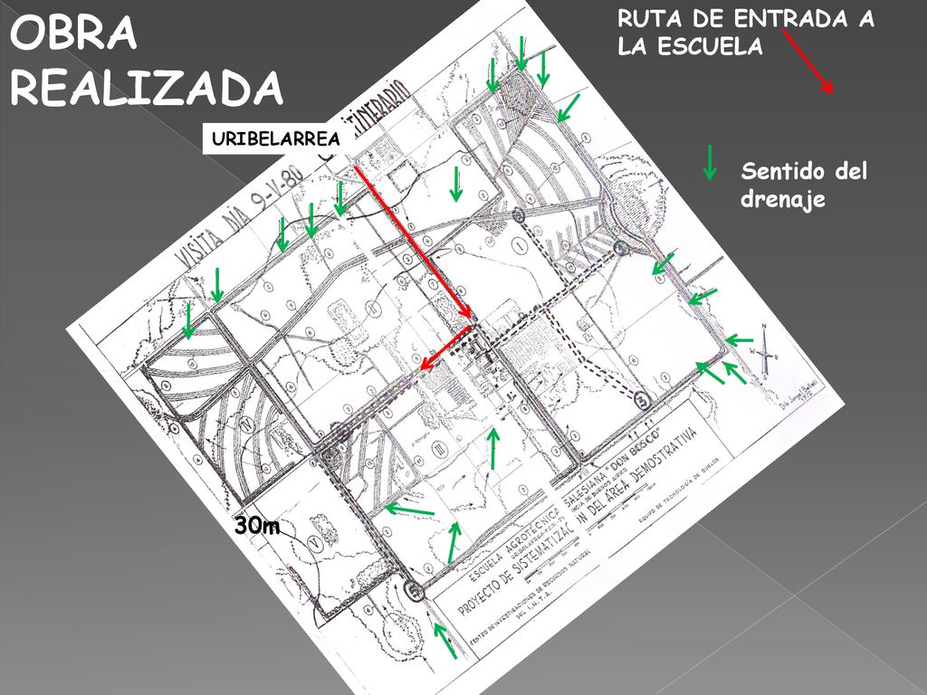 OBRA REALIZADA RUTA DE ENTRADA A LA ESCUELA Sentido del drenaje 30m