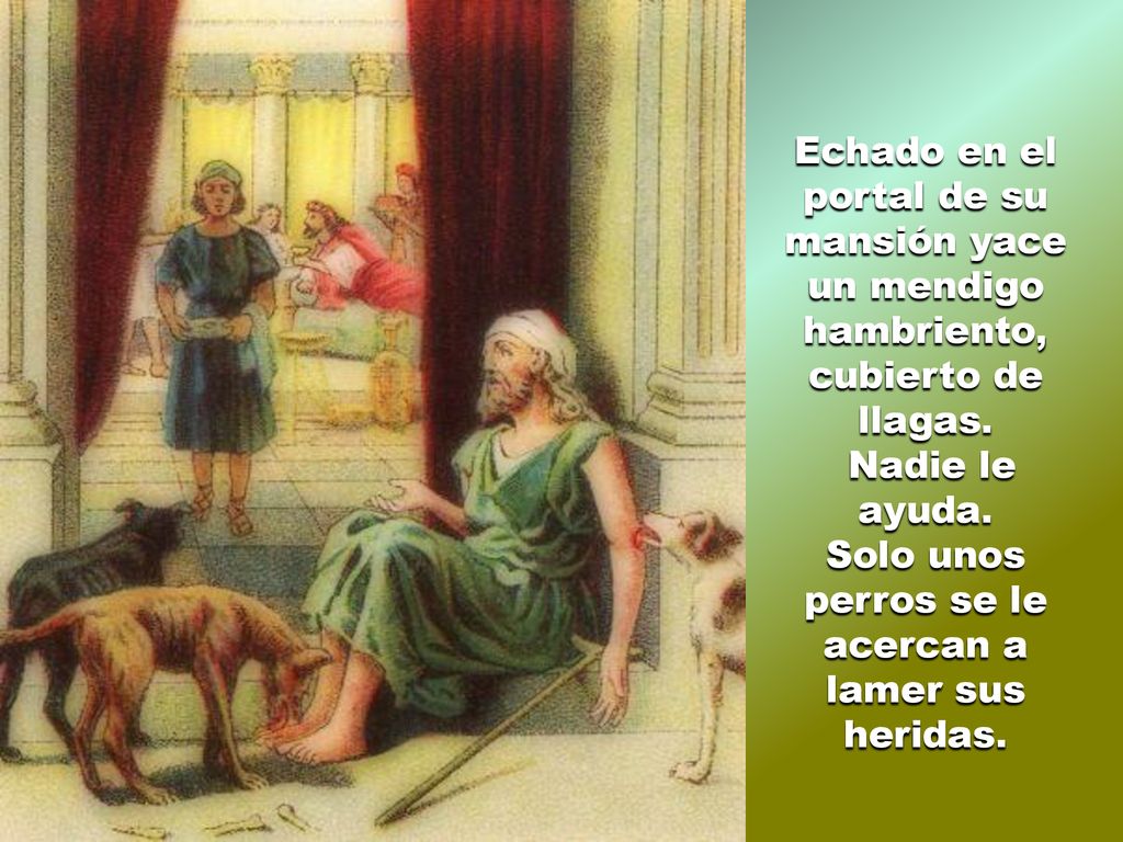 Solo unos perros se le acercan a lamer sus heridas.