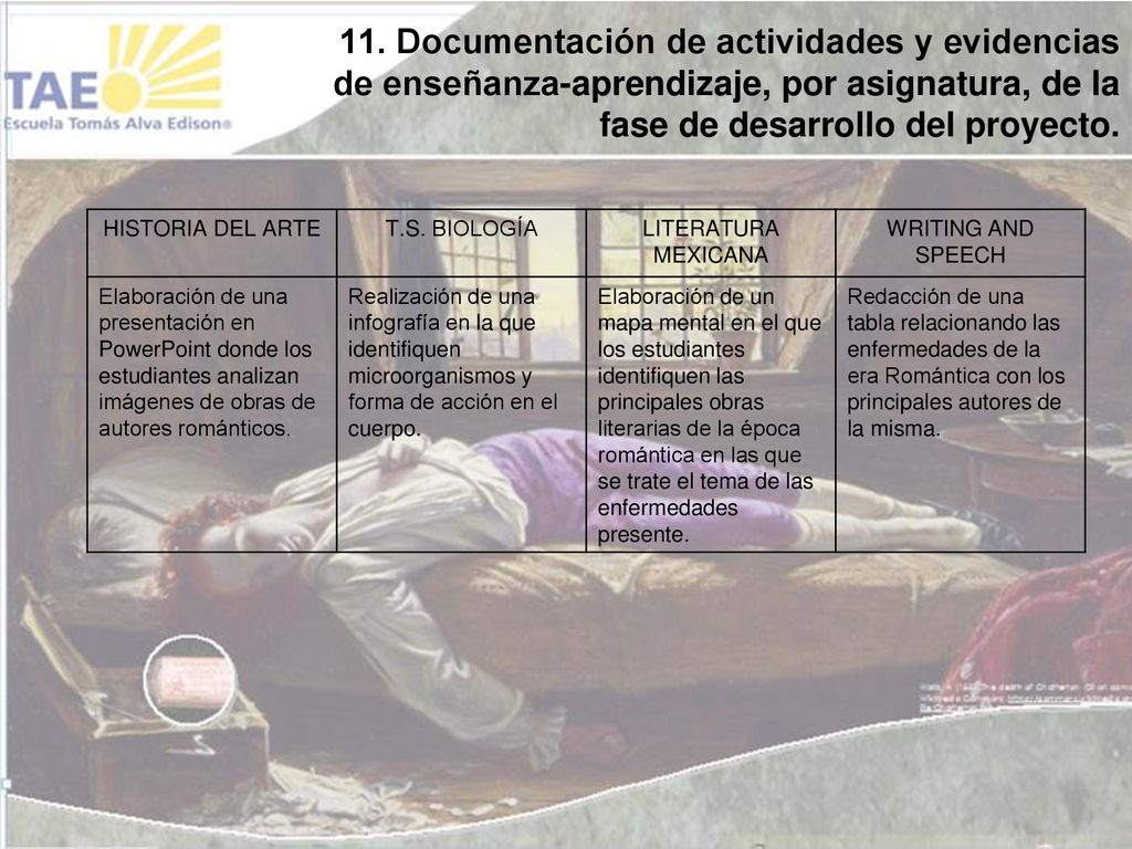 11. Documentación de actividades y evidencias de enseñanza-aprendizaje, por asignatura, de la fase de desarrollo del proyecto.