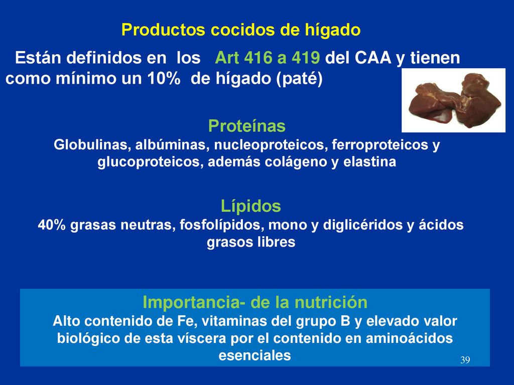 Productos cocidos de hígado Importancia- de la nutrición