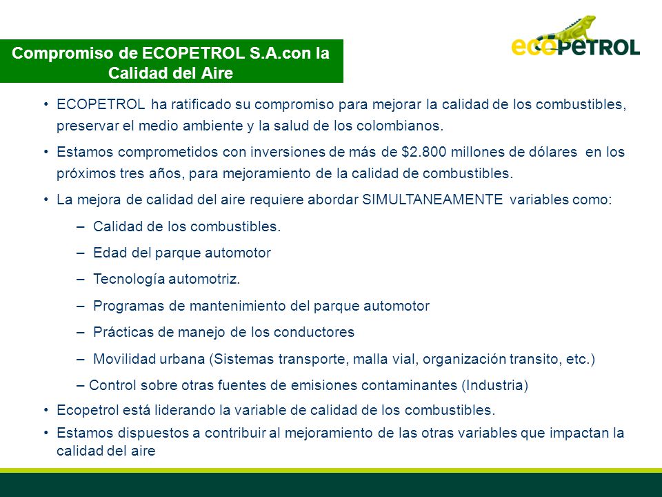 Compromiso de ECOPETROL S.A.con la Calidad del Aire