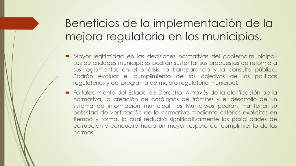 Beneficios de la implementación de la mejora regulatoria en los municipios.