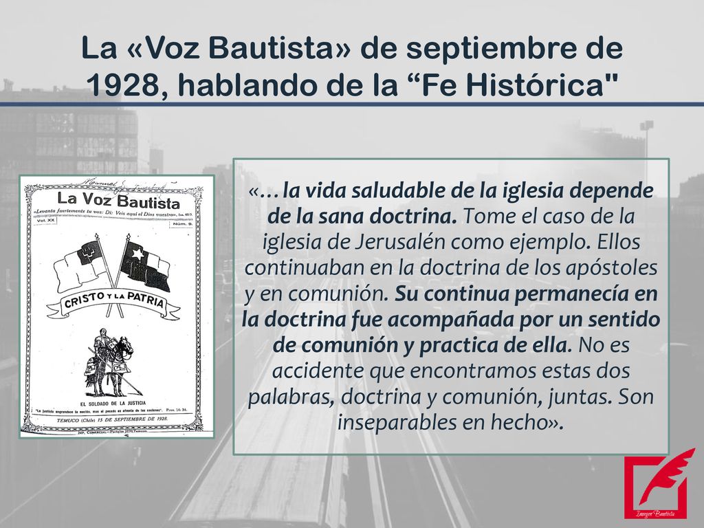 La «Voz Bautista» de septiembre de 1928, hablando de la Fe Histórica