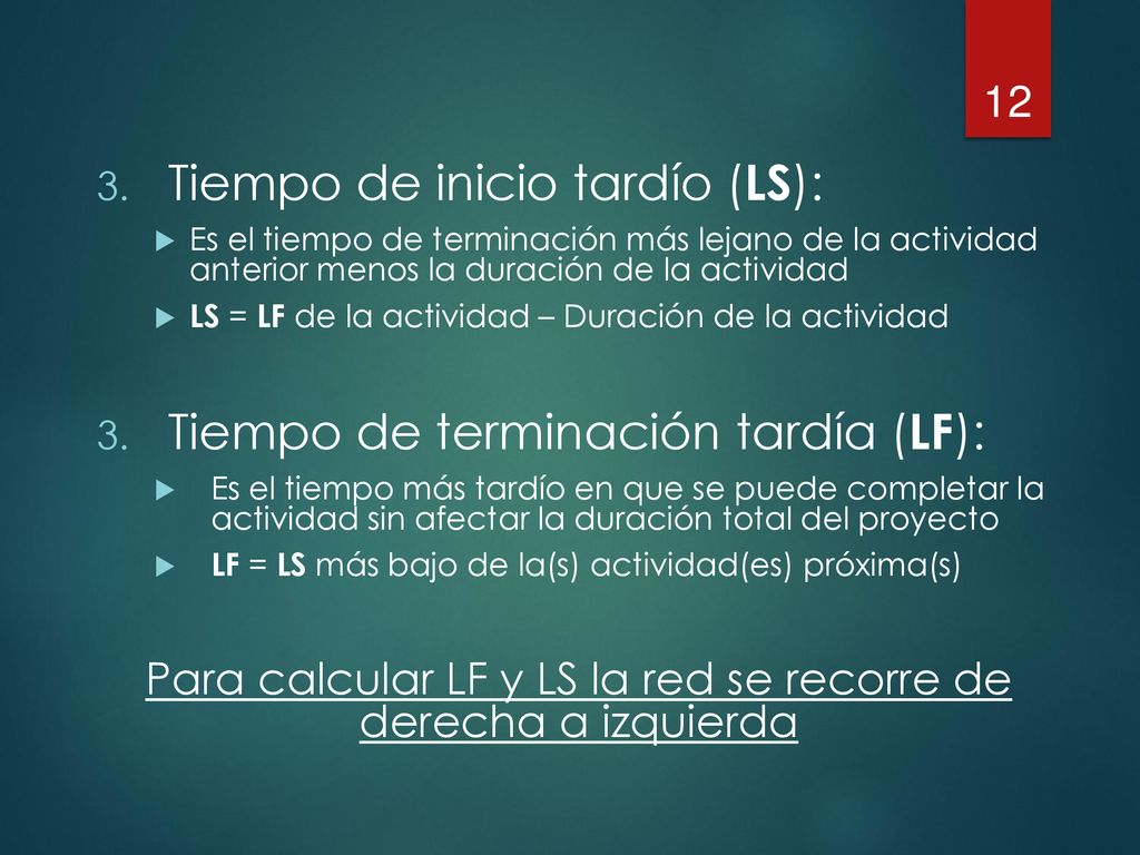 Para calcular LF y LS la red se recorre de derecha a izquierda