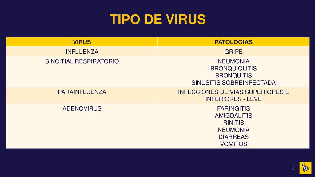 TIPO DE VIRUS VIRUS PATOLOGIAS INFLUENZA GRIPE SINCITIAL RESPIRATORIO