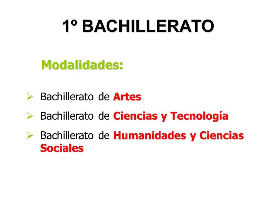 1º BACHILLERATO Modalidades: Bachillerato de Artes