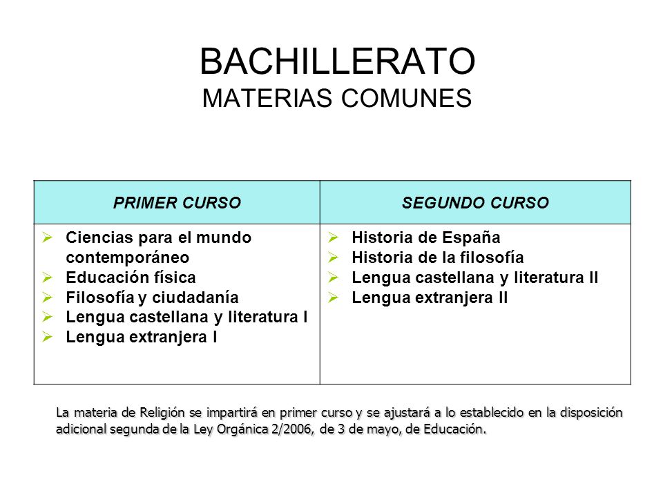 BACHILLERATO MATERIAS COMUNES