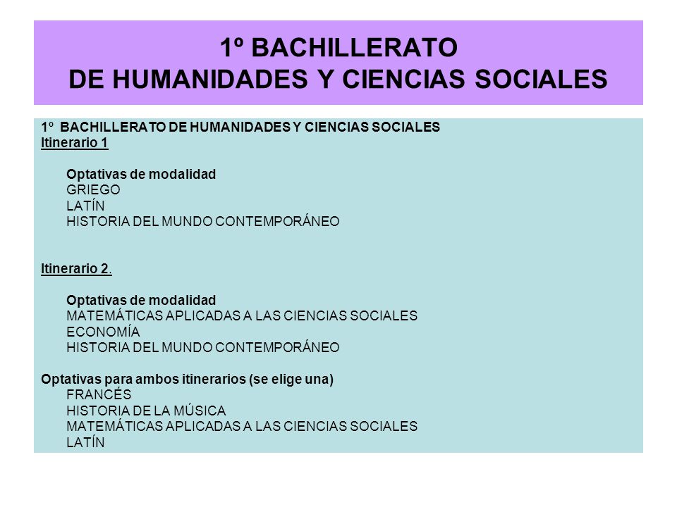1º BACHILLERATO DE HUMANIDADES Y CIENCIAS SOCIALES