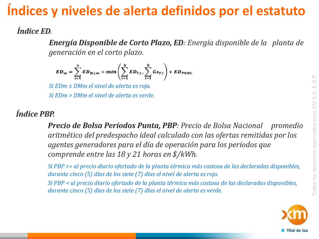 Índices y niveles de alerta definidos por el estatuto