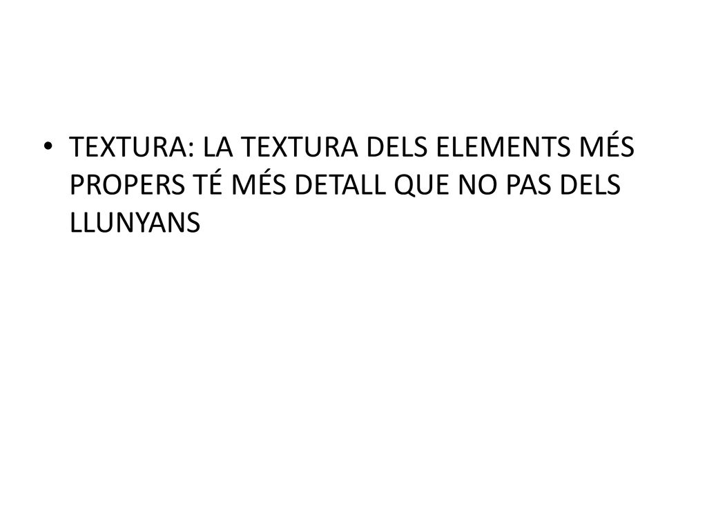 TEXTURA: LA TEXTURA DELS ELEMENTS MÉS PROPERS TÉ MÉS DETALL QUE NO PAS DELS LLUNYANS